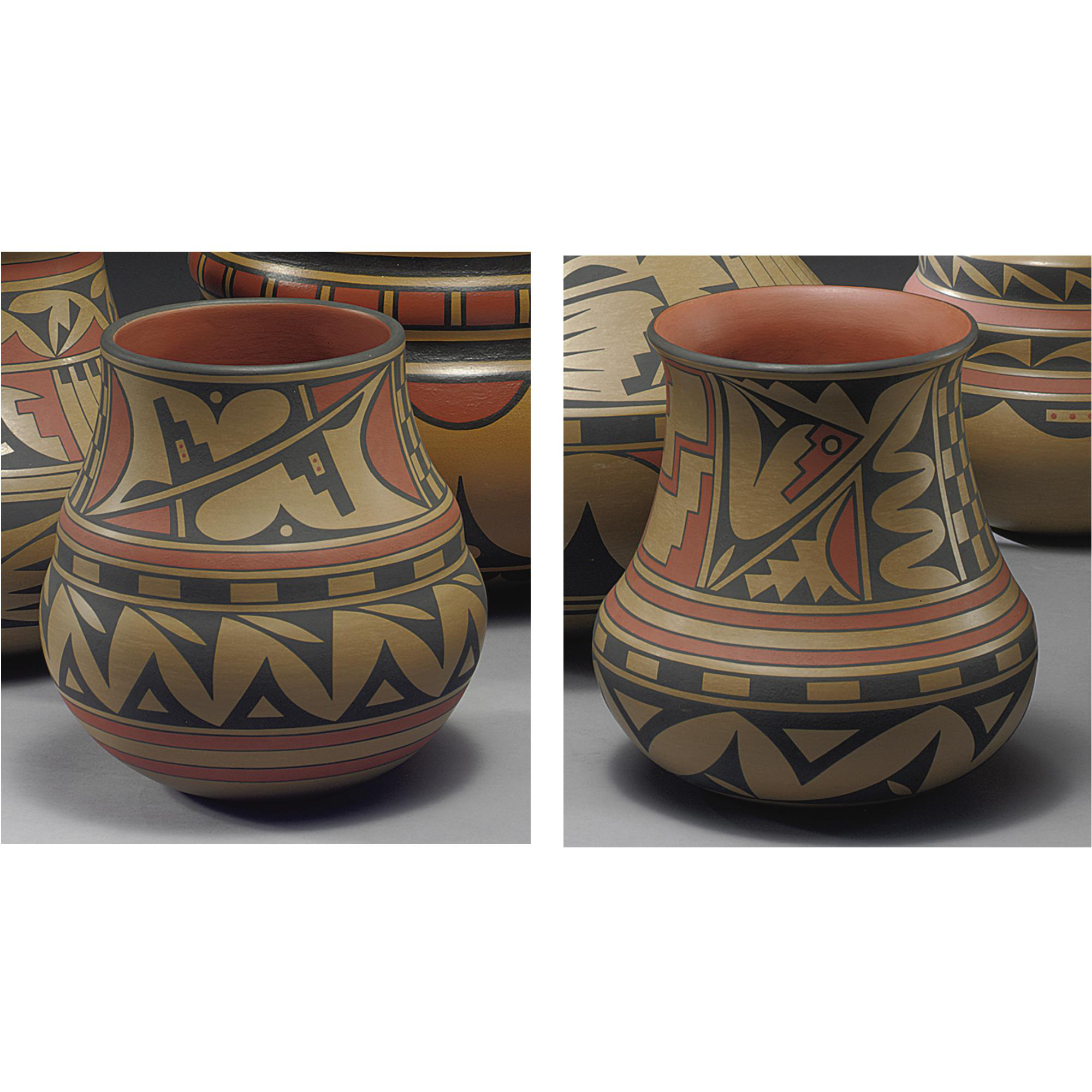 Two Contemporary San Ildefonso Polychromed Pottery Jars