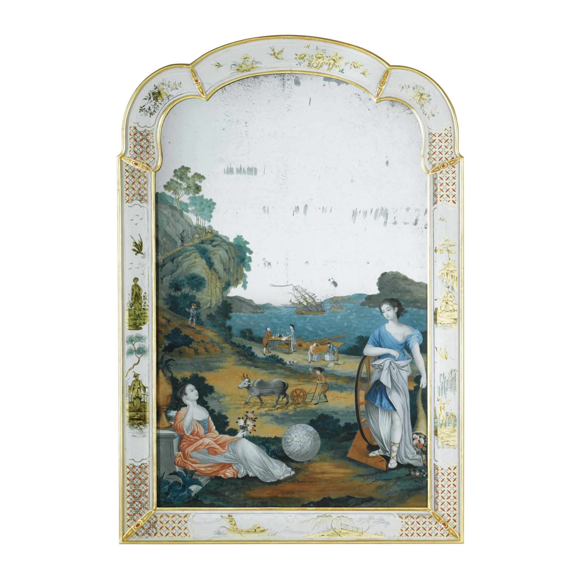 A Chinese export reverse-painted mirror, 3rd quarter 18th century