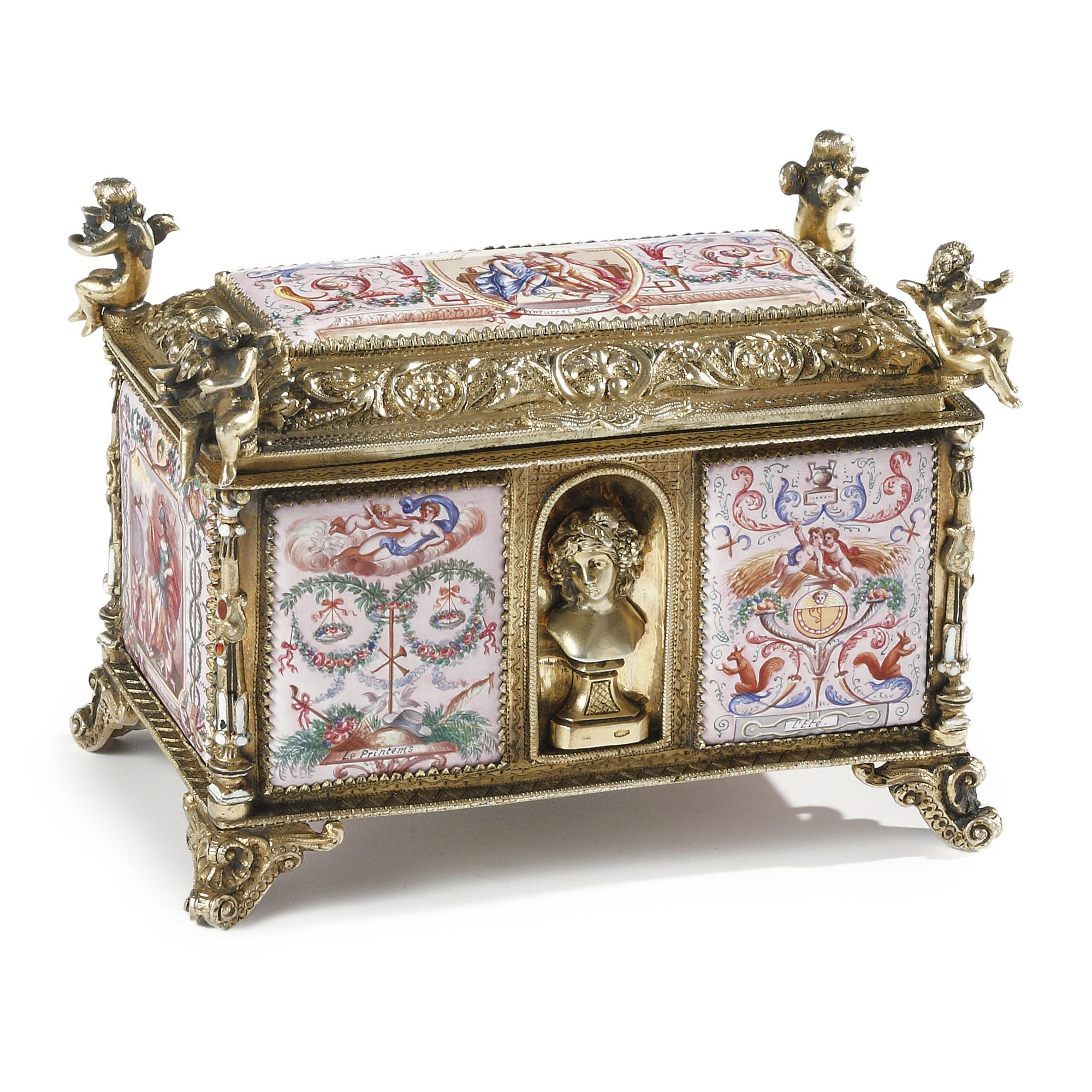 An Austrian silver-gilt mounted enamel casket, probably Hermann Ratzersdorfer, Vienna, circa 1885