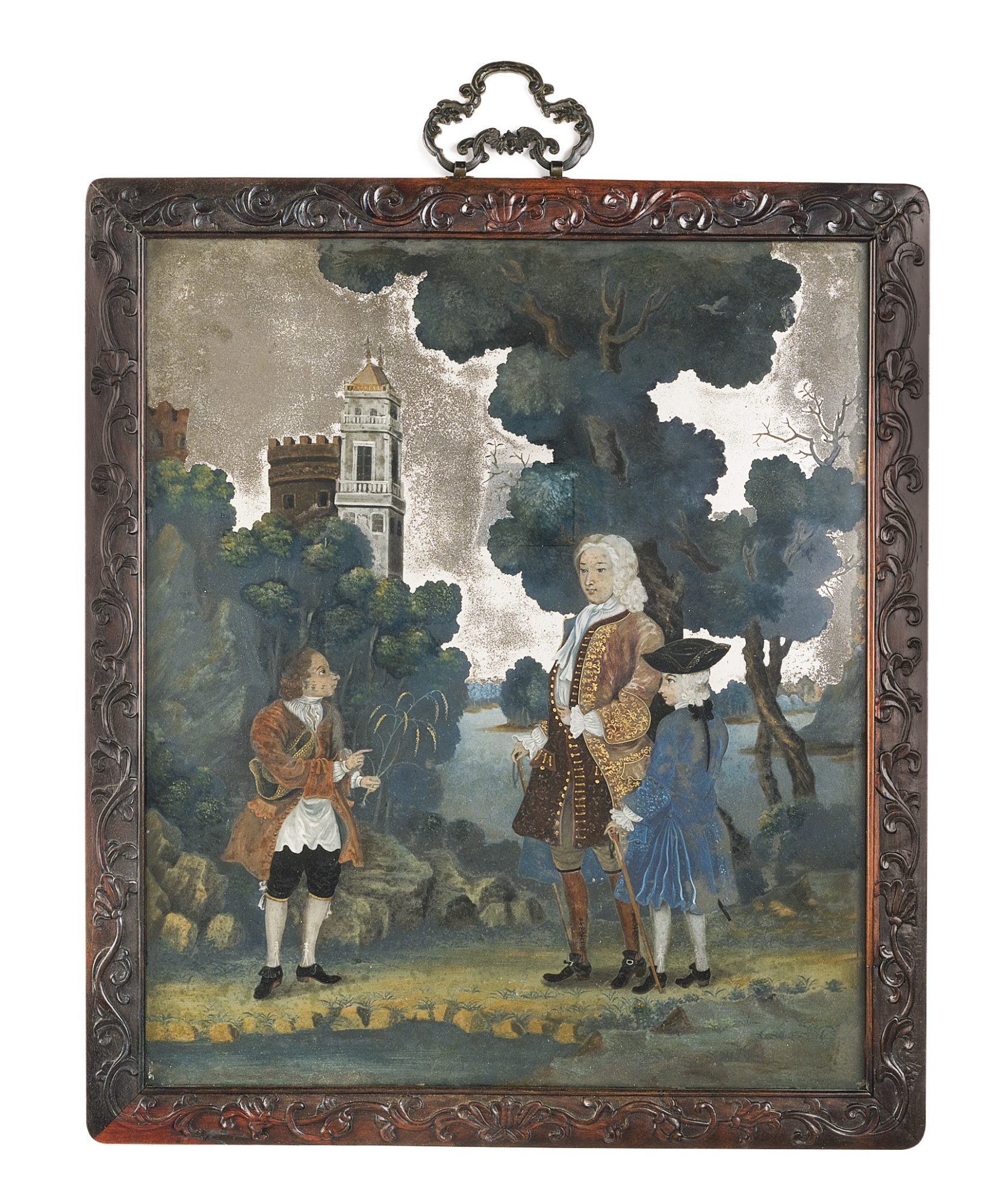 A chinese export reverse-painted mirror picture mid-18th century