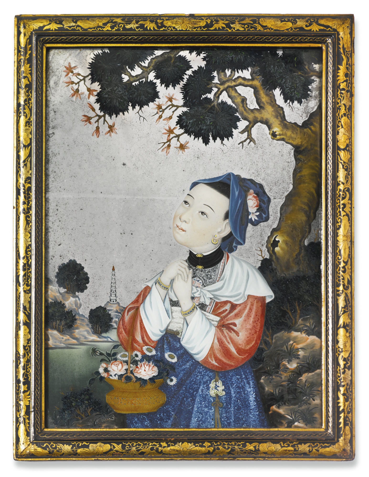 A chinese export reverse-painted mirror late 18th / early 19th century