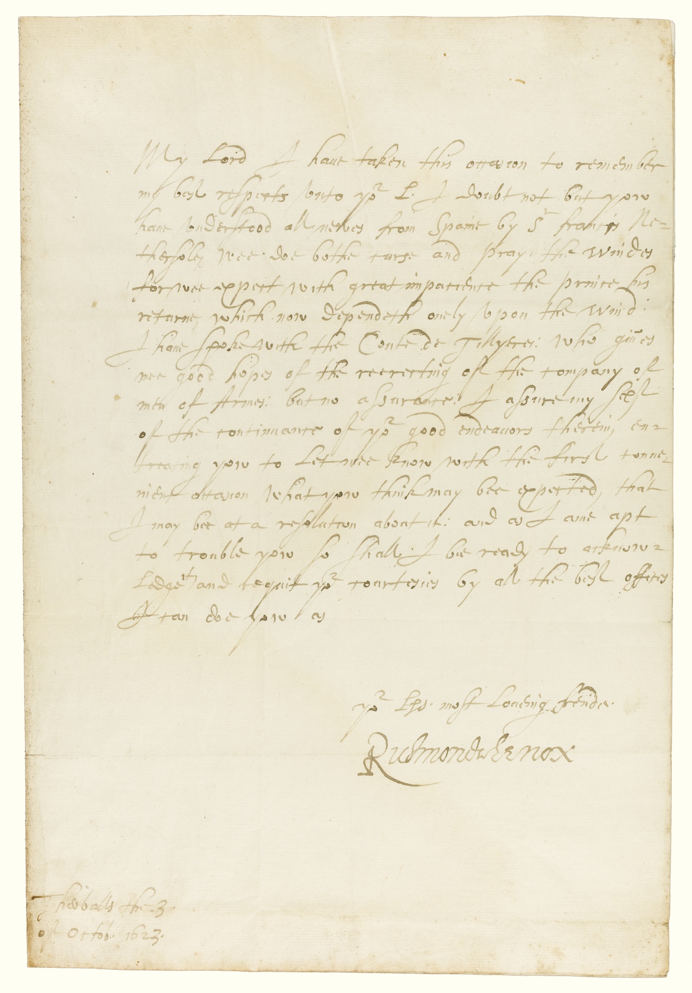 Autograph letter signed ("Richmonde Lenox"), to Sir Edward Herbert