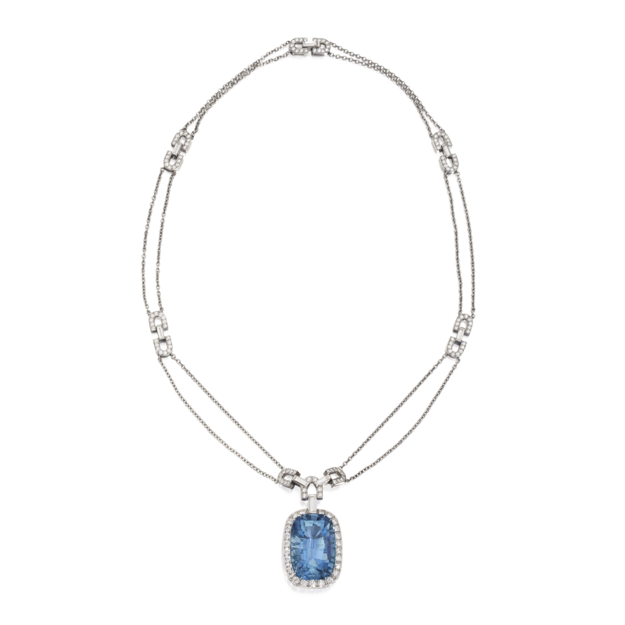 Platinum, aquamarine and diamond 'buckle' pendant-necklace, tiffany & co.