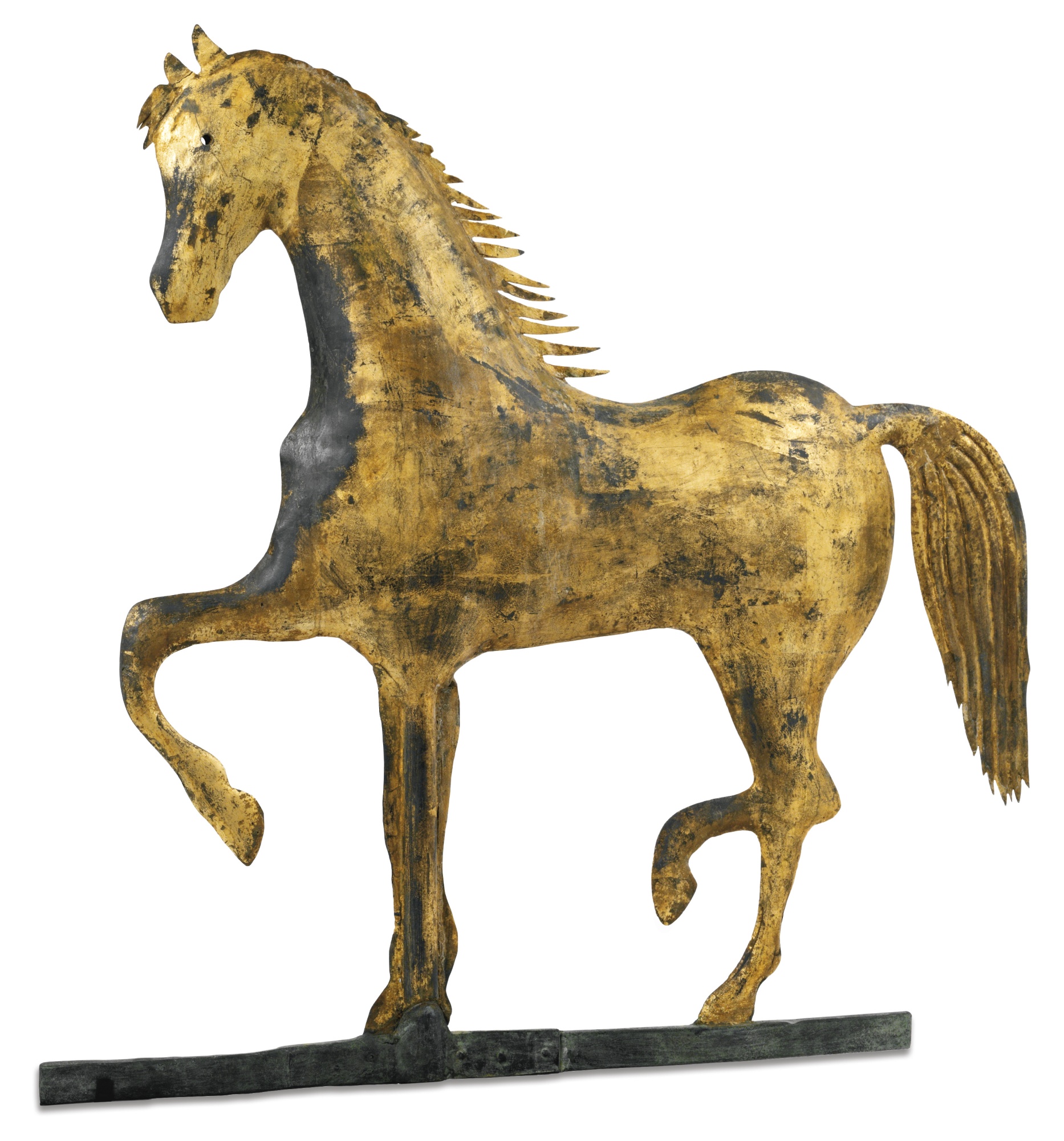 Molded and gilded copper prancing horse weathervane, a.l. jewell &
