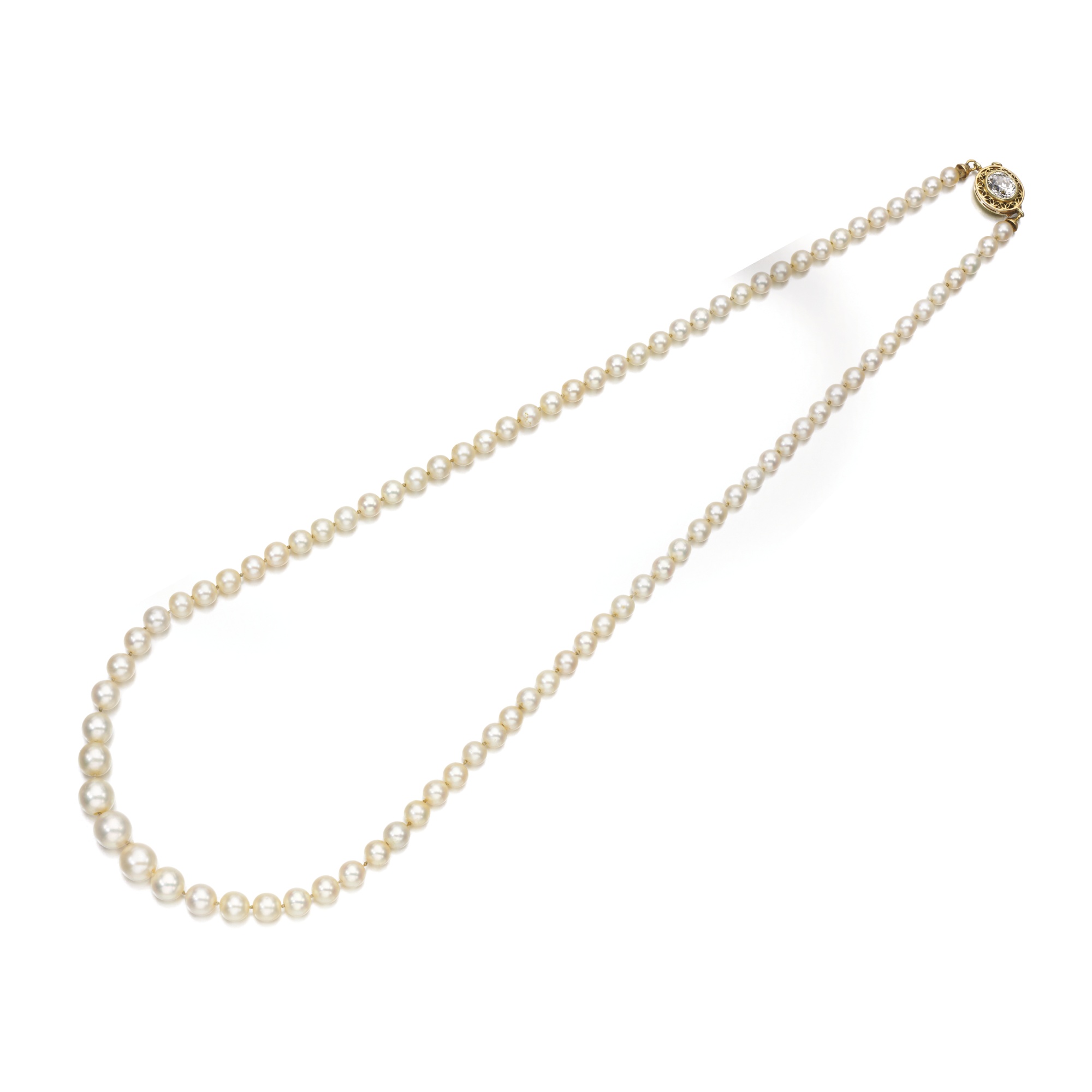 Natural pearl and diamond necklace, marcus & co., early 20th century