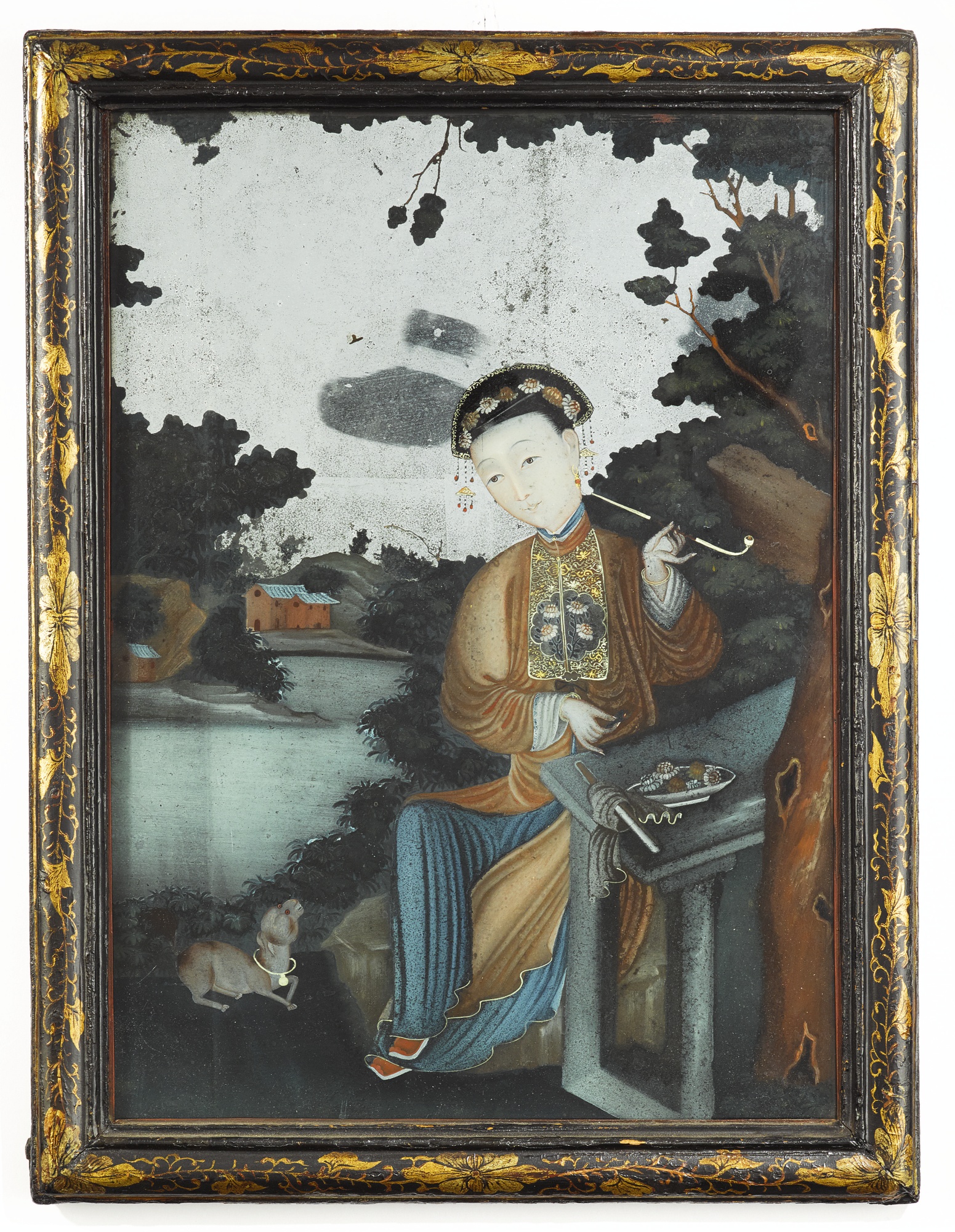 A chinese export reverse-painted mirror, late 18th/early 19th century