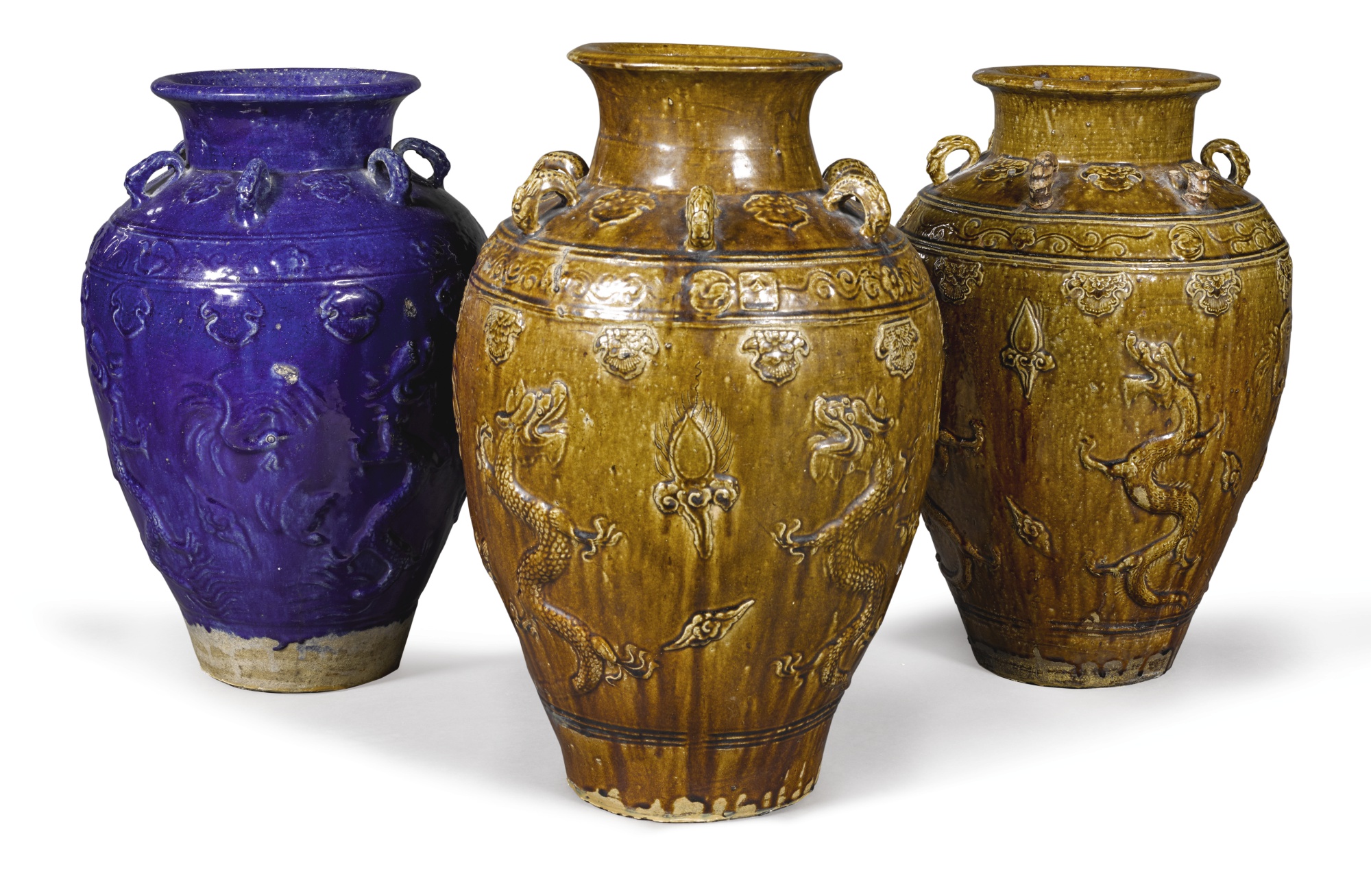 Three chinese mataban stoneware storage jars, 17th century