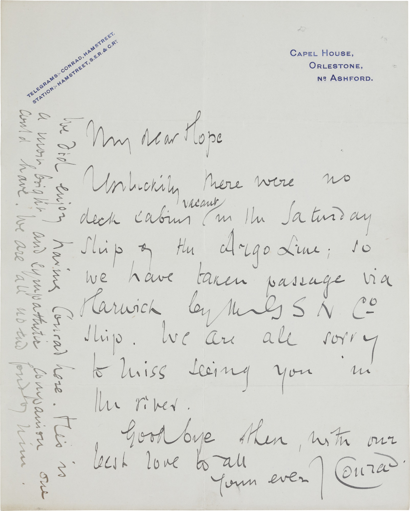 Autograph letter signed ("J Conrad") to G.F.W. Hope
