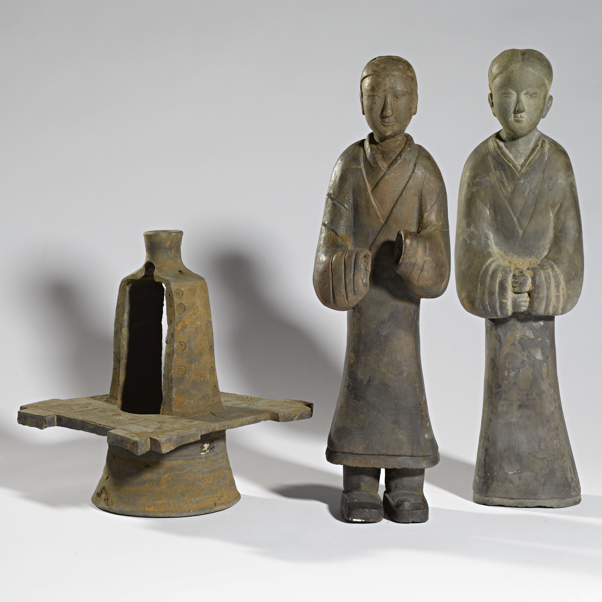 TWO POTTERY TOMB FIGURES HAN DYNASTY