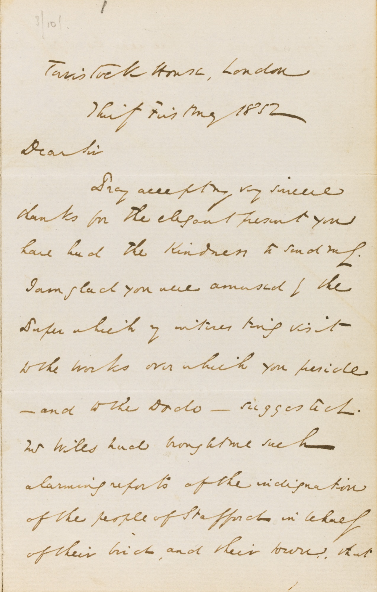 Autograph letter signed, to Thomas Battam