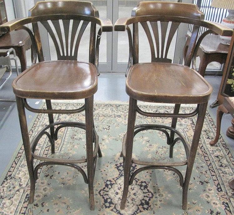 Pair vintage bentwood timber bar stools