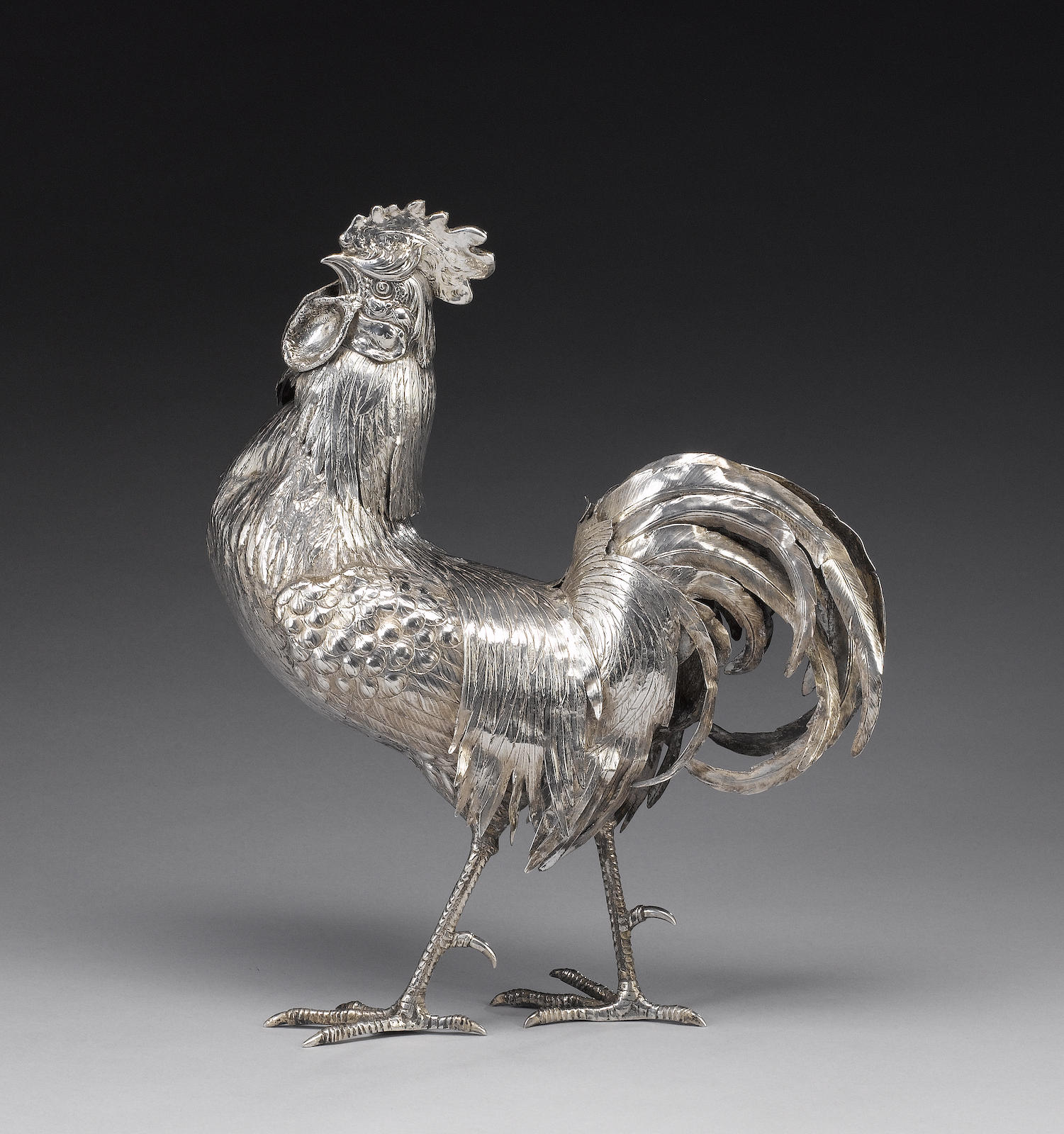 A Continental silver model of a cockerel, bearing import marks for Berthold Muller, London 1900,
