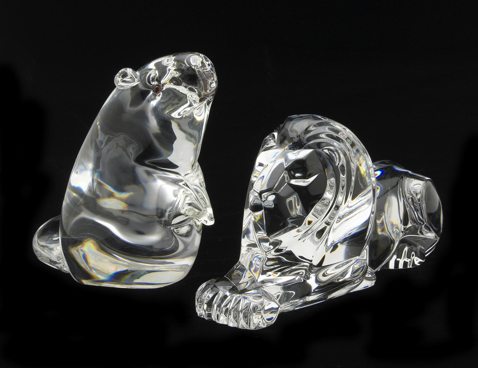 Two Steuben clear glass animal figures