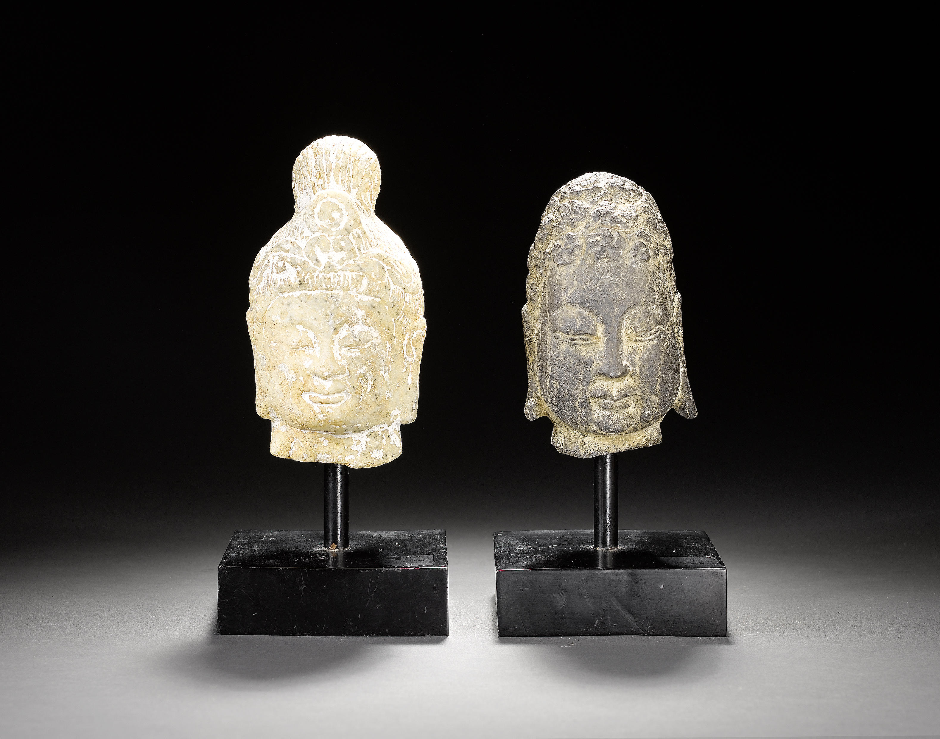 Two Buddhist stone heads Tang Dynasty