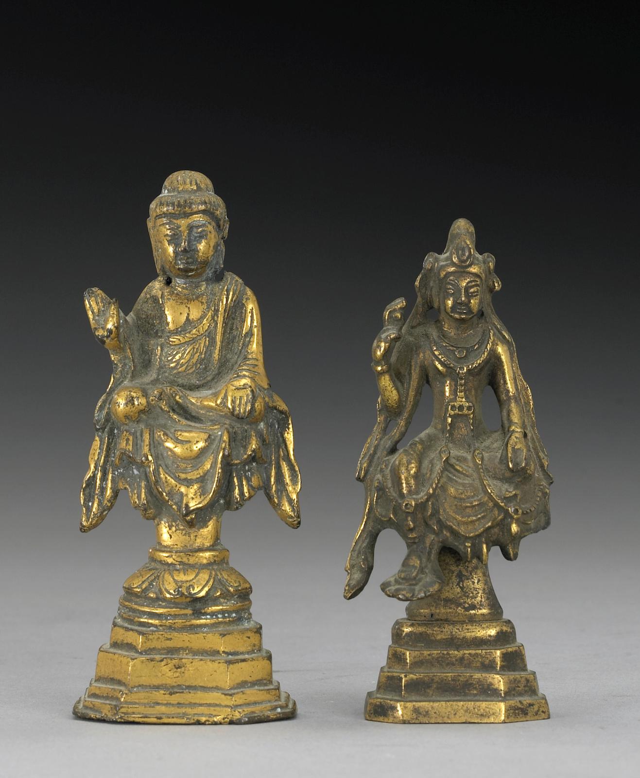 Two gilt bronze Buddhist figures Tang Dynasty