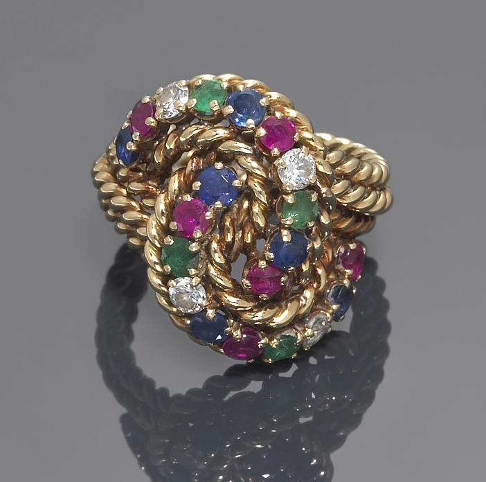 A diamond, emerald and gem-set ring, Chaumet