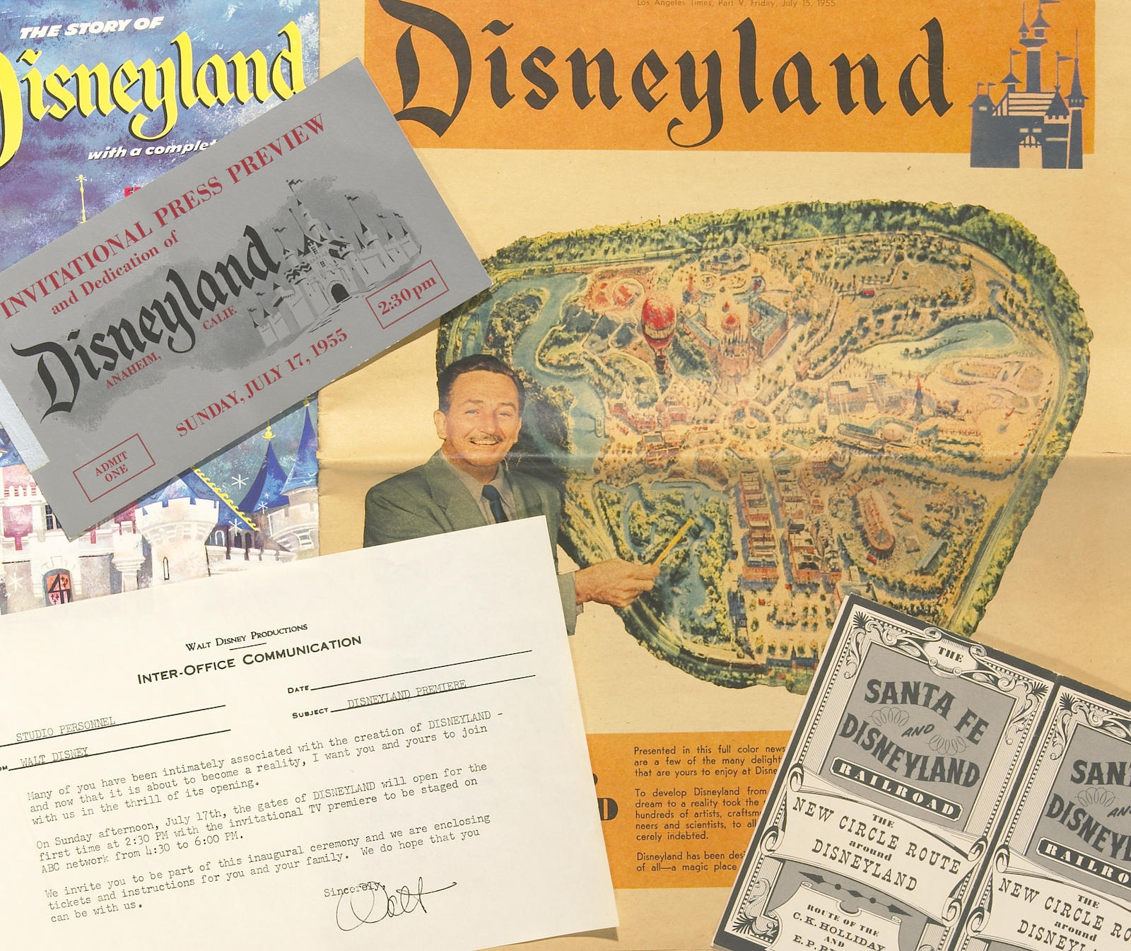 A collection of memorabilia from the Disneyland premiere