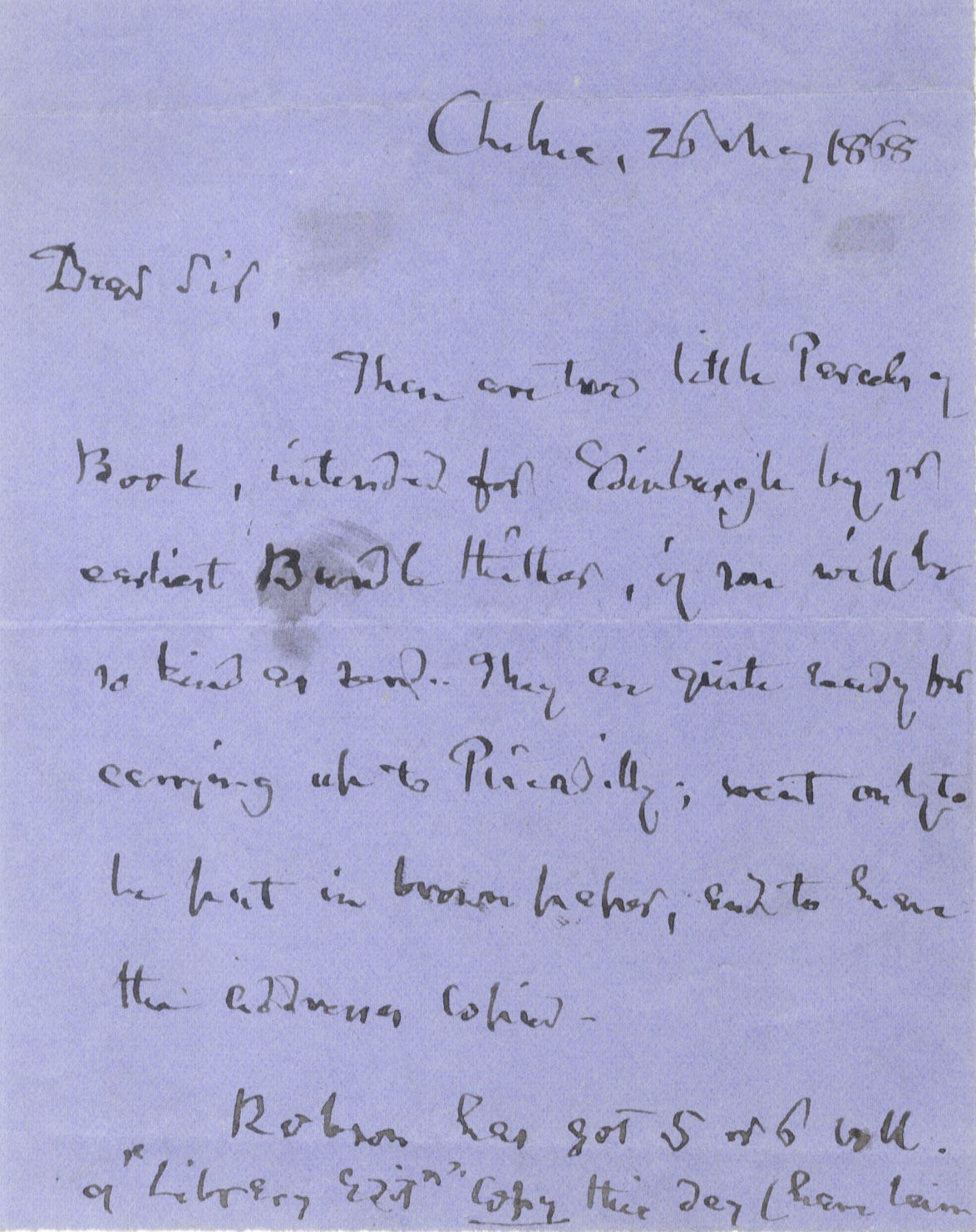 CARLYLE (THOMAS) Autograph letter signed, 1868