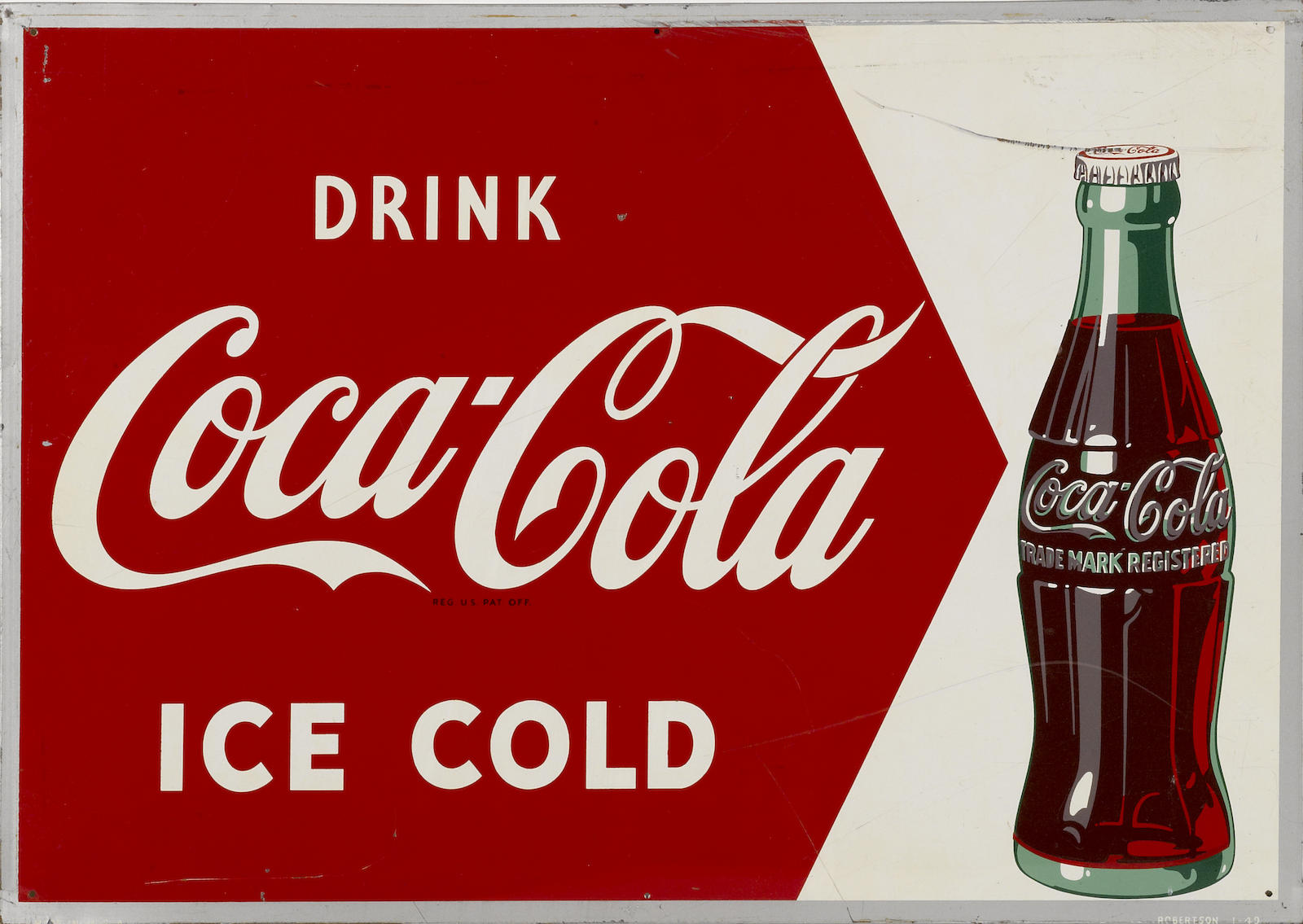 A Coca-Cola "Drink Ice Cold" sign, 1949,
