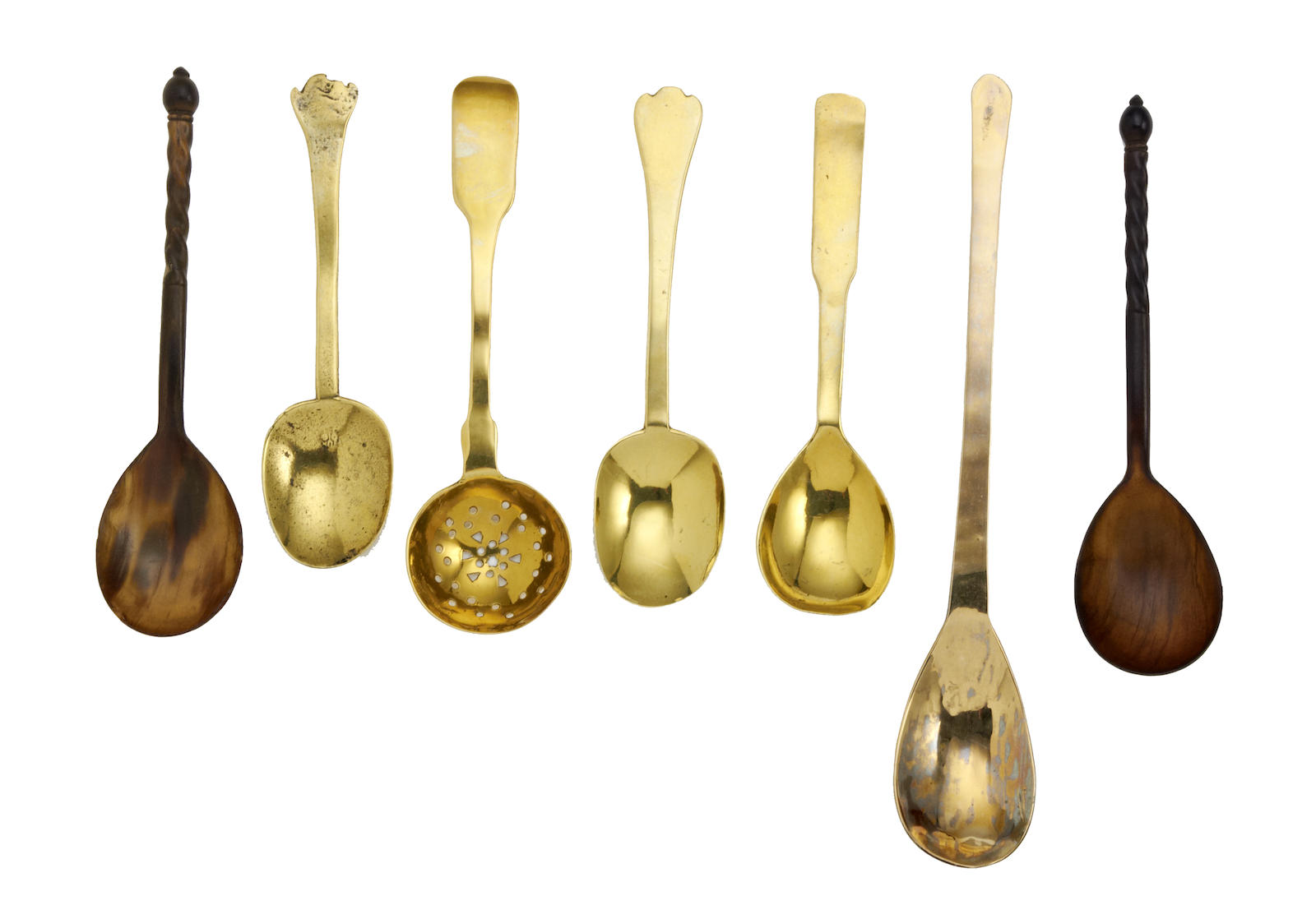 Two late 17th/early 18th century brass trefid spoons