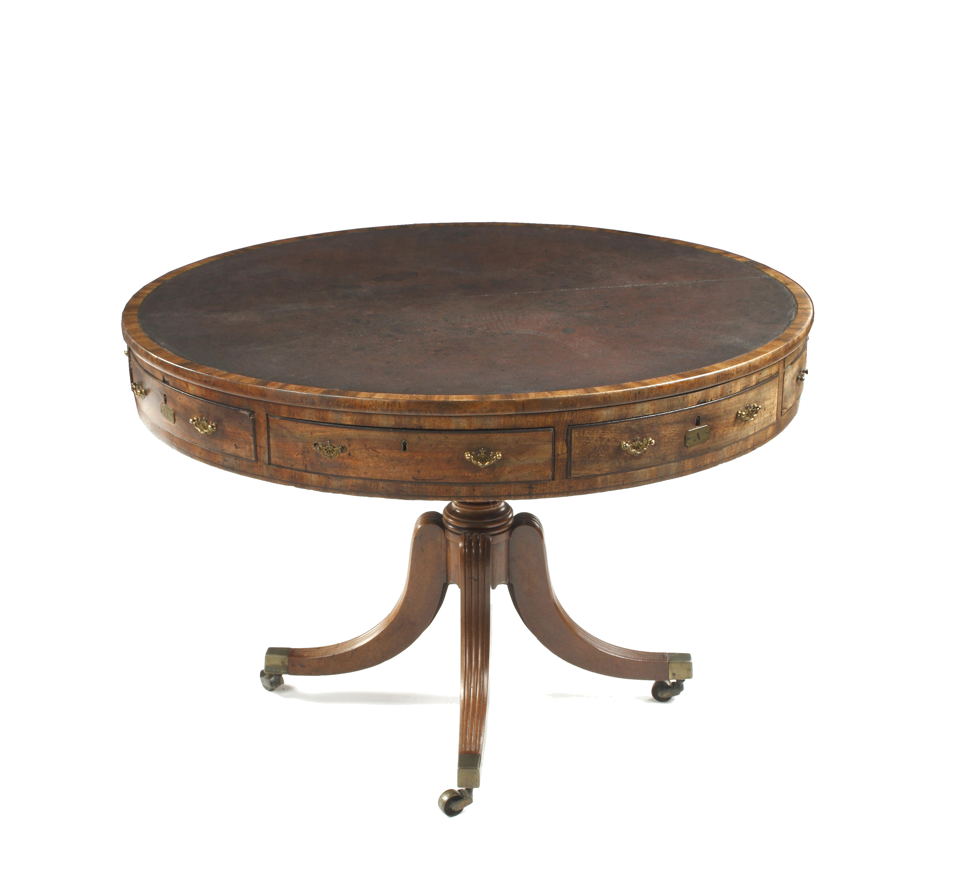 A Regency figured mahogany library drum table