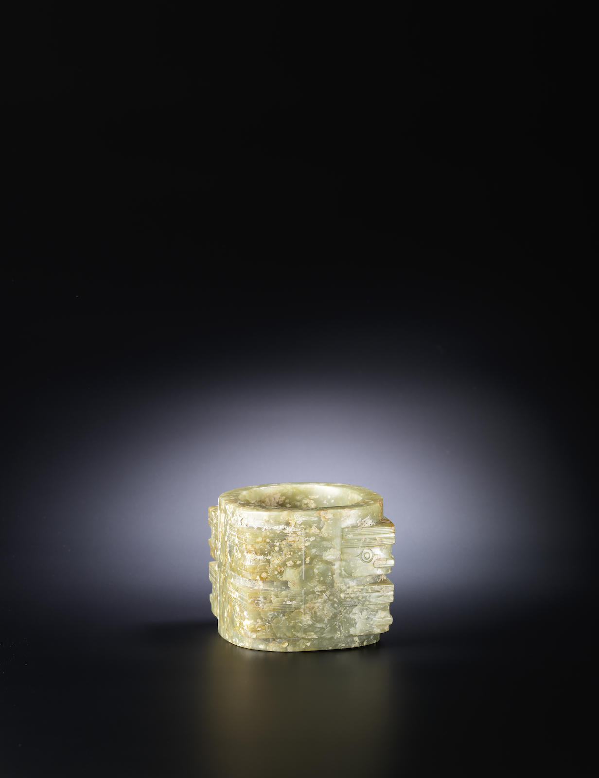 A mottled green jade vessel, cong Neolithic Period, Liangzhu Culture