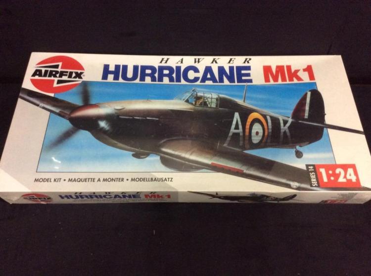 A WWII Hawker Hurricane plastic model kit by Airfix.