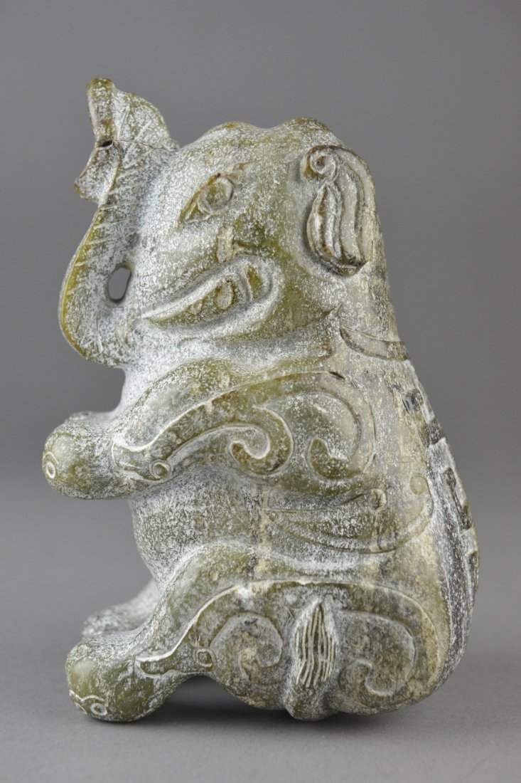 Archaistic Chinese Carved Jade Figure of Elephant