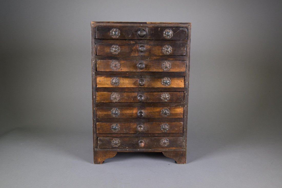 Antique Chinese Wood Jewellery Box 8 Drawers