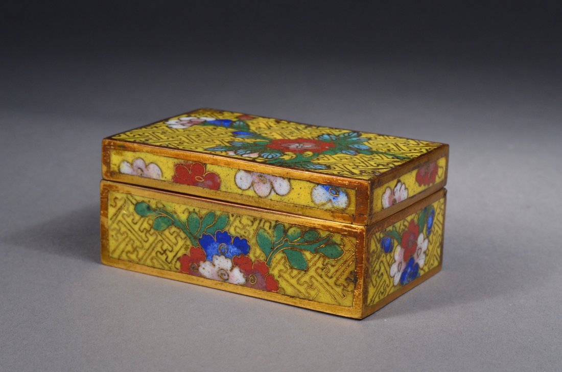 Chinese Bronze Cloisonne Hinged Lotus Box