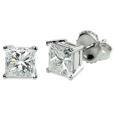 1.50 ctw Princess cut Diamond Stud Earrings