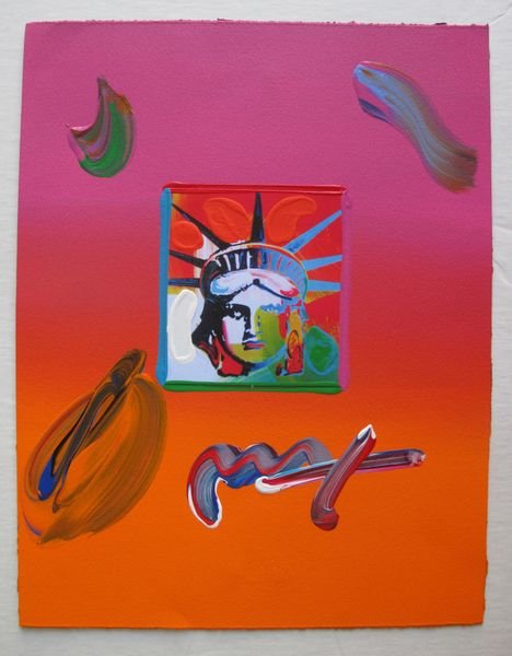 332: Peter Max LIBERTY HEAD Original Mixed Media