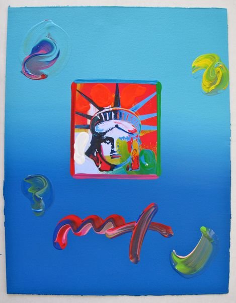 605: Peter Max LIBERTY HEAD Original Mixed Media