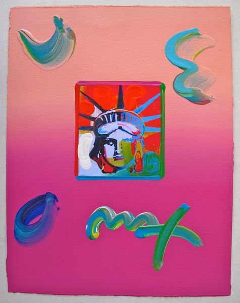 228: Peter Max LIBERTY HEAD Original Mixed Media