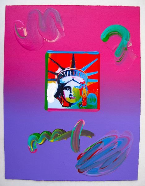 631: Peter Max LIBERTY HEAD Original Mixed Media