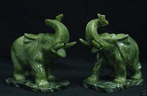 Pair of real jade elephants