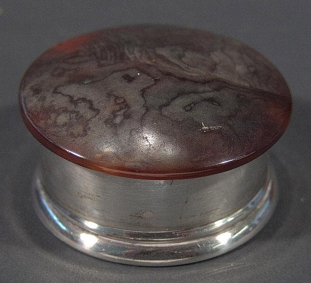 Circular silver trinket box with hinged