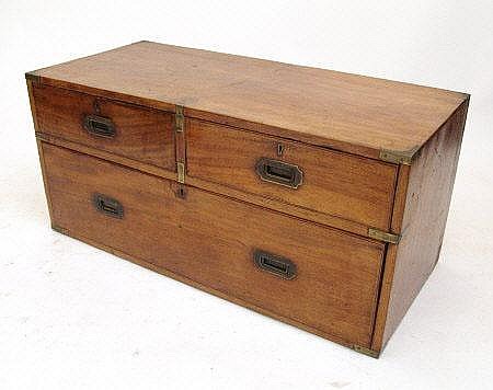 19th Century brass bound mahogany campaign chest
