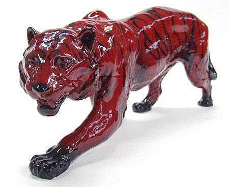 Large Royal Doulton flambÚ tiger, printed factory