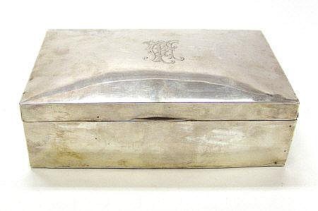 Large rectangular silver cigarette box with cedar