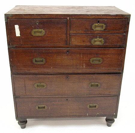 19th Century brass bound mahogany campaign chest