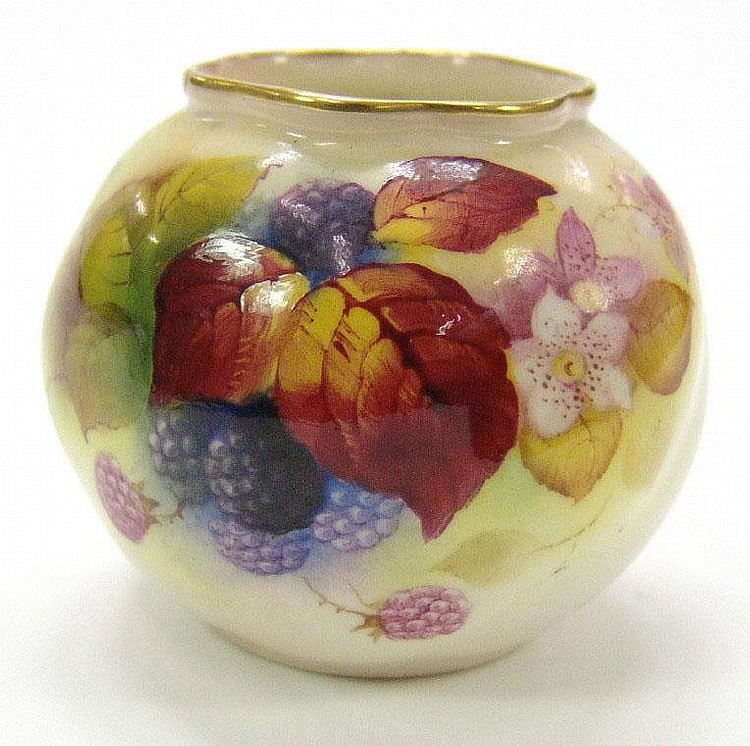 Royal Worcester vase, hand painted with fruit and