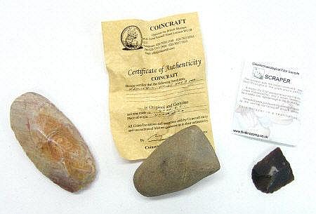 Neolithic stone axe head a Palsolithic stone axe