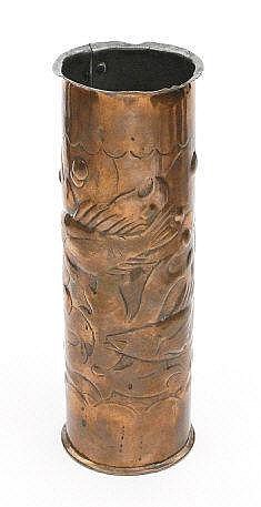 Cylindrical Newlyn style Arts and Crafts copper