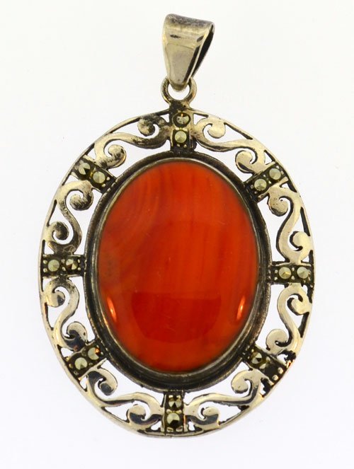 Boma stamped orange agate pendant