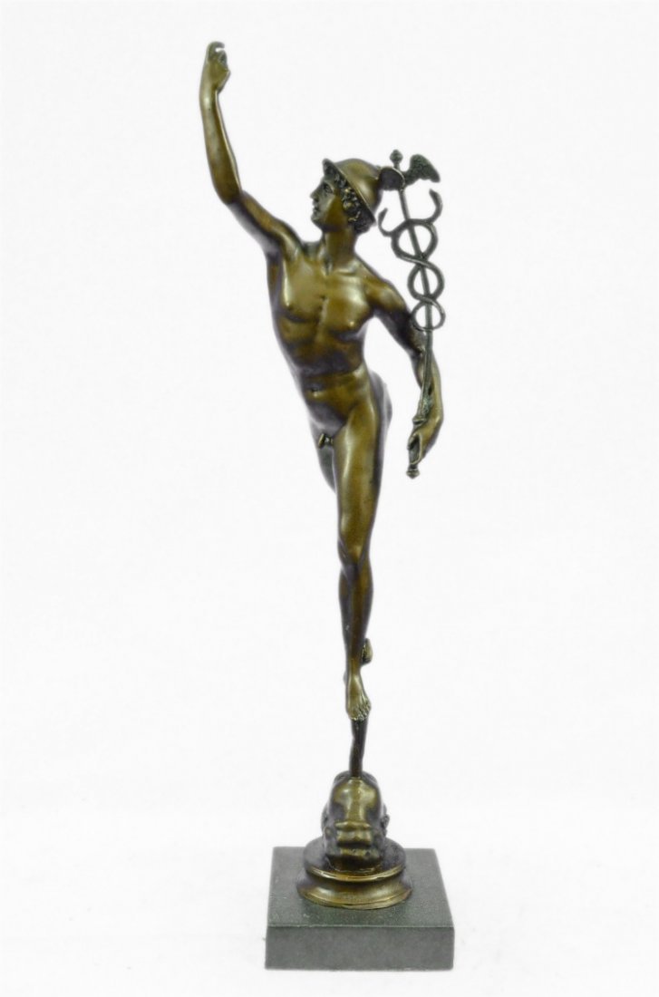 Mercury Figure Ancient Roman Bronze sculpture on marble