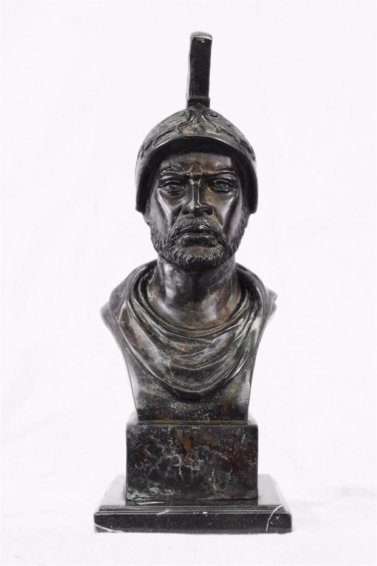 Roman Warrior Bust Bronze Sculpture on marble base