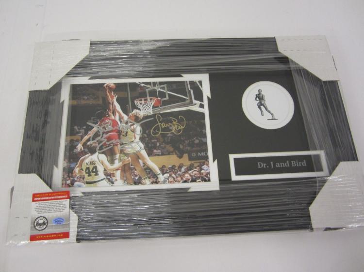 Dr J and Larry Bird Hand Signed Autographed Framed Matted...