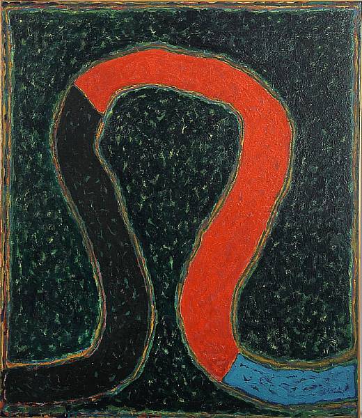 Unknown artist: Abstract composition, 1986. Indistinctly signed, titlet