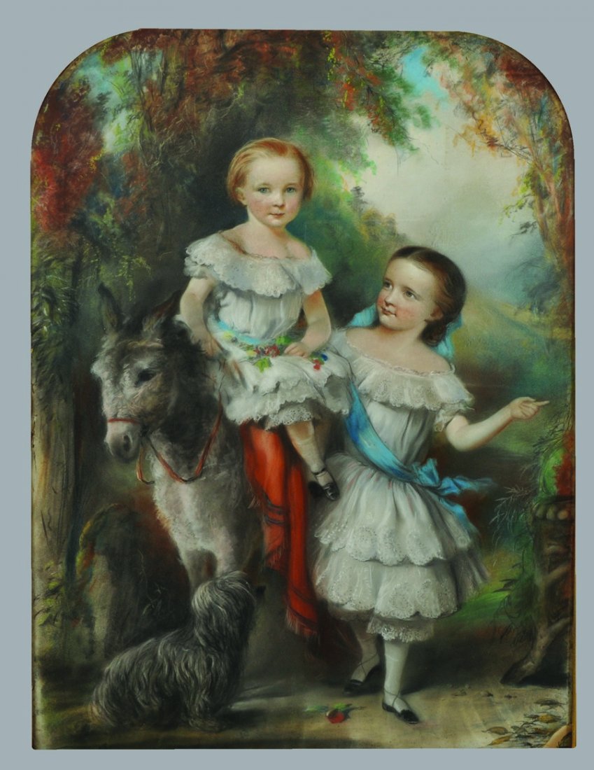 19th Century English School. Two Children with a Donkey